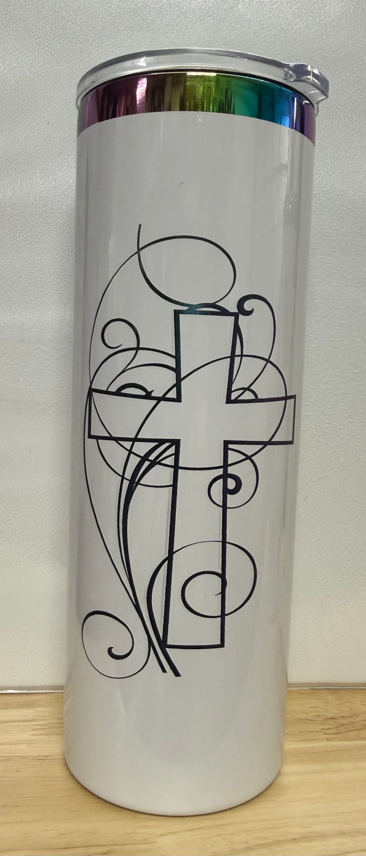 White rainbow electroplated tumbler-Swirled Cross