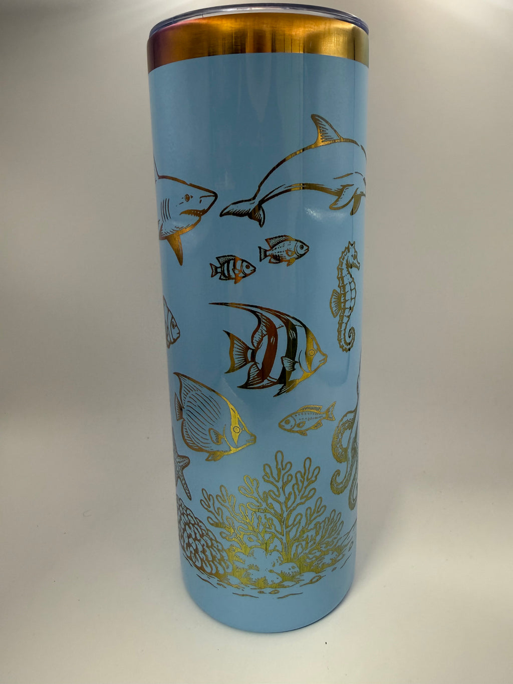 Blue with Rainbow electroplated engraving Under the Sea