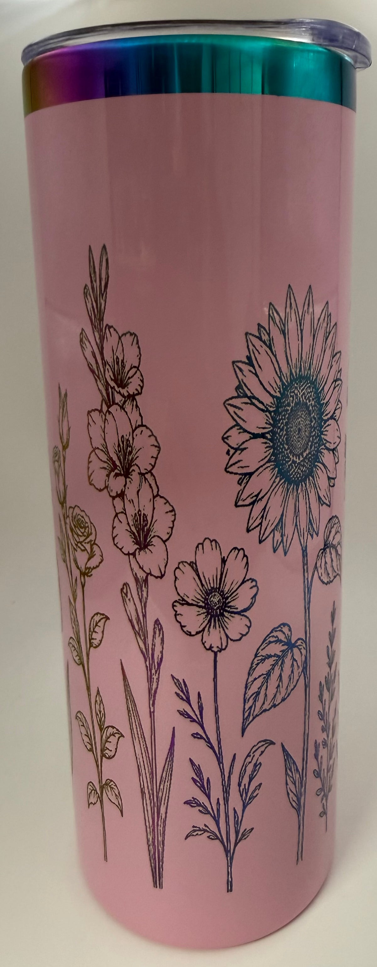 Pink with Rainbow electroplated engraving Stemmed Flowers