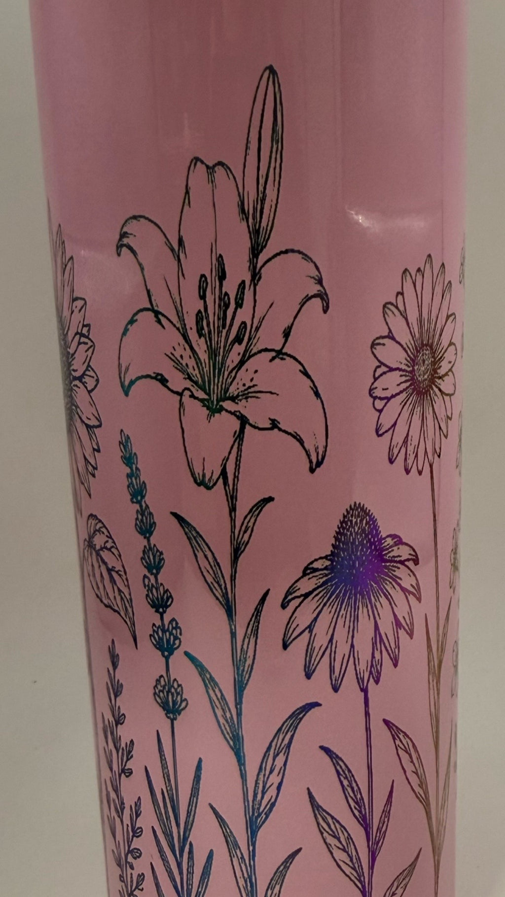 Pink with Rainbow electroplated engraving Stemmed Flowers