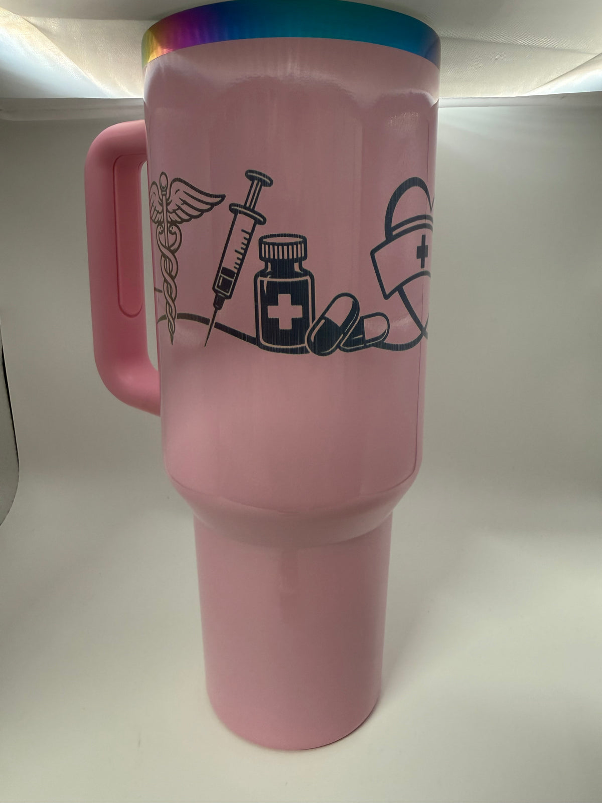 40 oz stainless steel thermal tumbler with handle- Custom engraved nurses theme