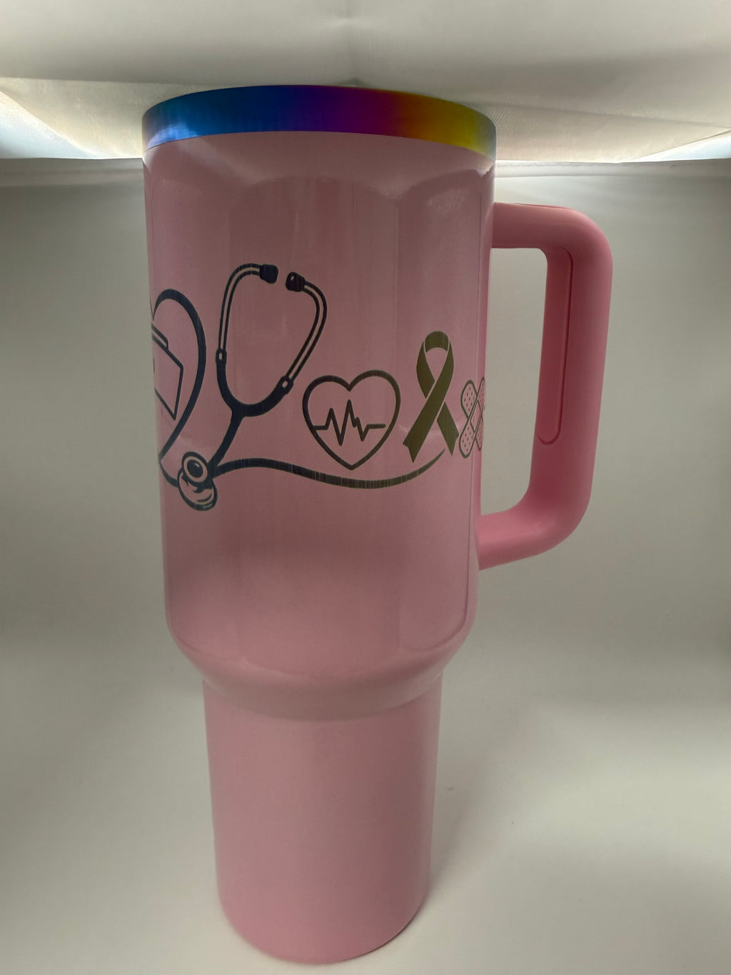 40 oz stainless steel thermal tumbler with handle- Custom engraved nurses theme