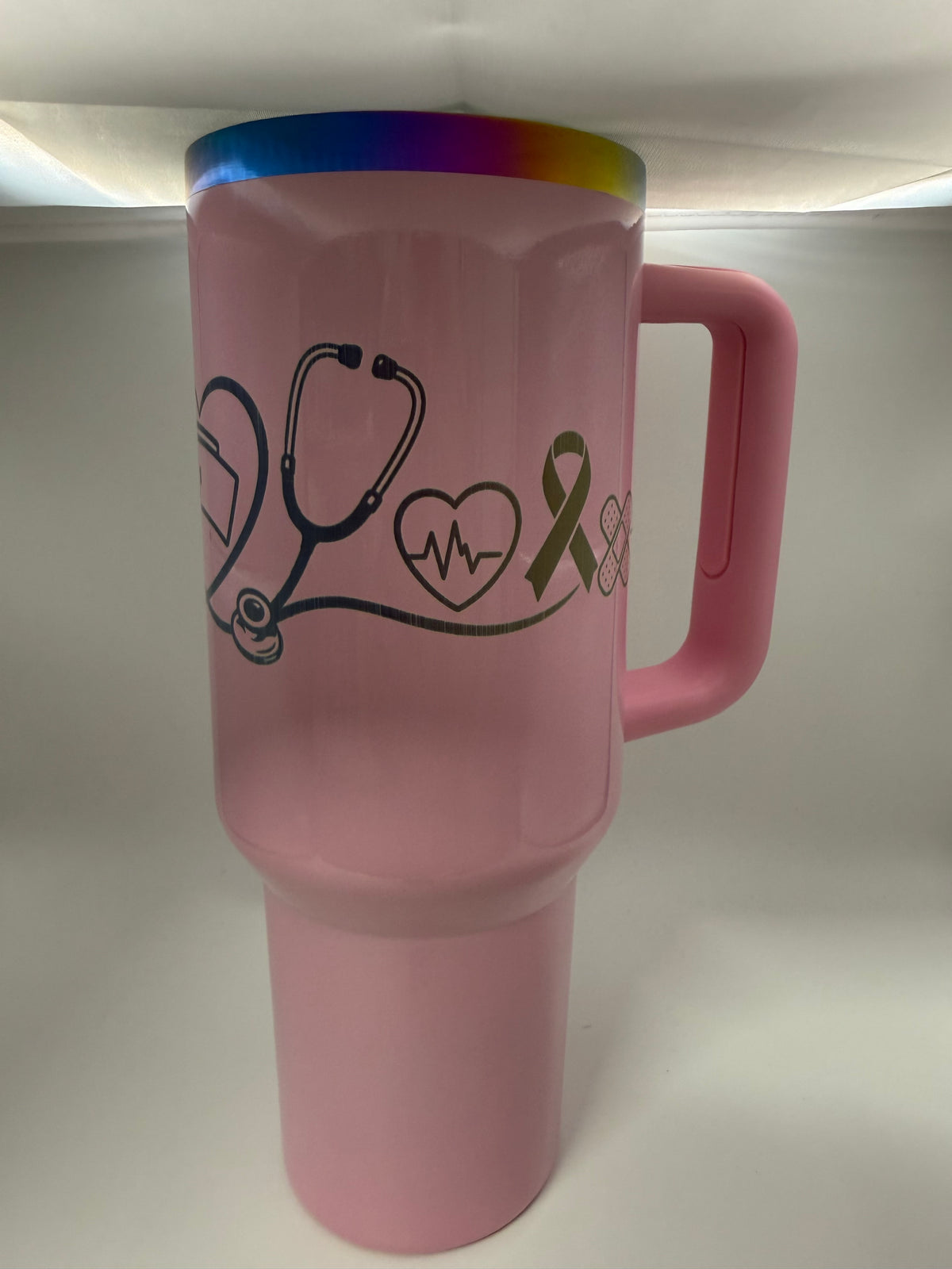 40 oz stainless steel thermal tumbler with handle- Custom engraved nurses theme