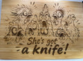 Bamboo Cutting board "she's got a knife chickens"