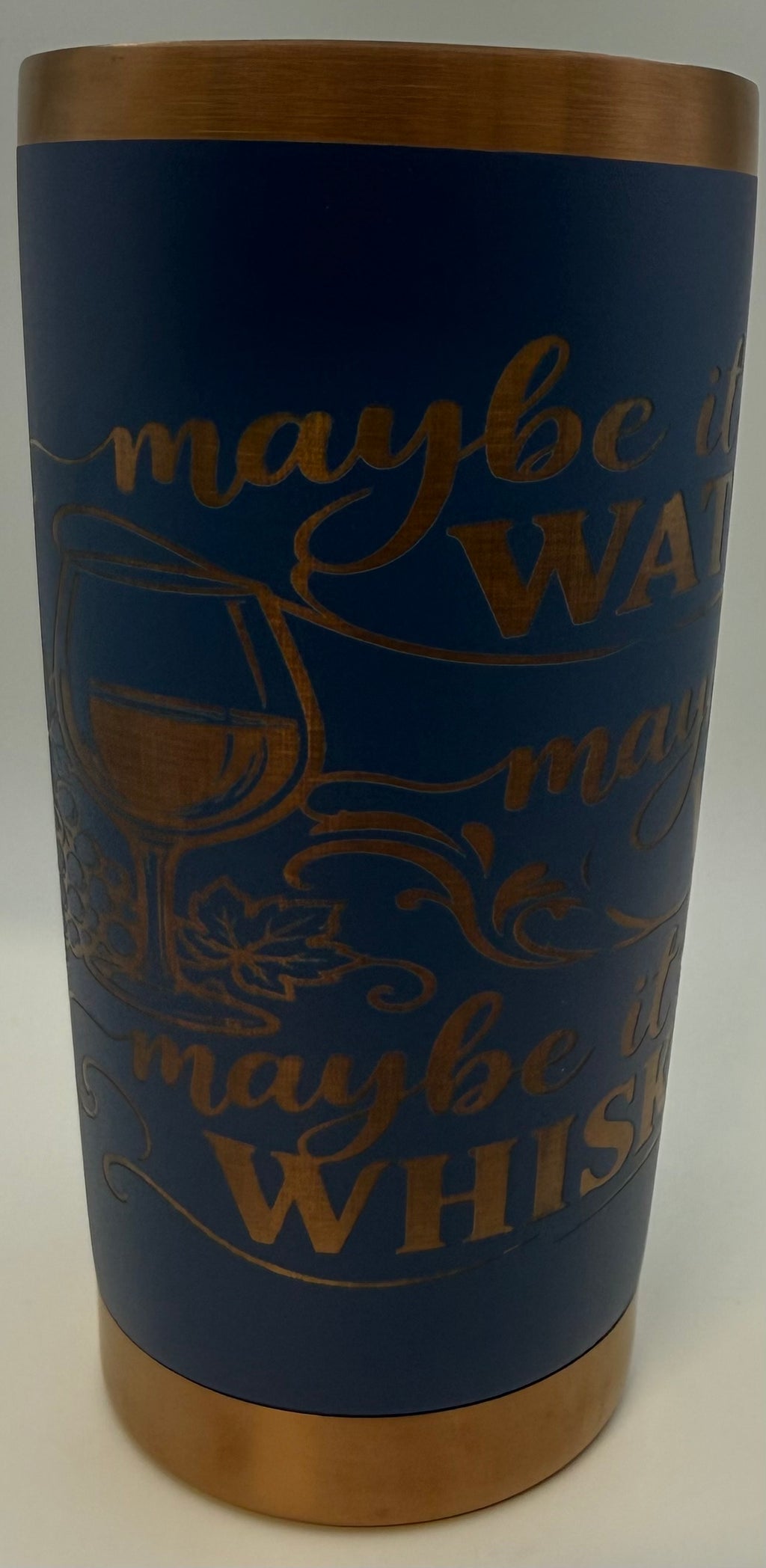 20 oz stainless thermal tumbler   navy blue with copper Water Wine or Whiskey