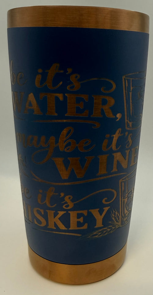 20 oz stainless thermal tumbler   navy blue with copper Water Wine or Whiskey