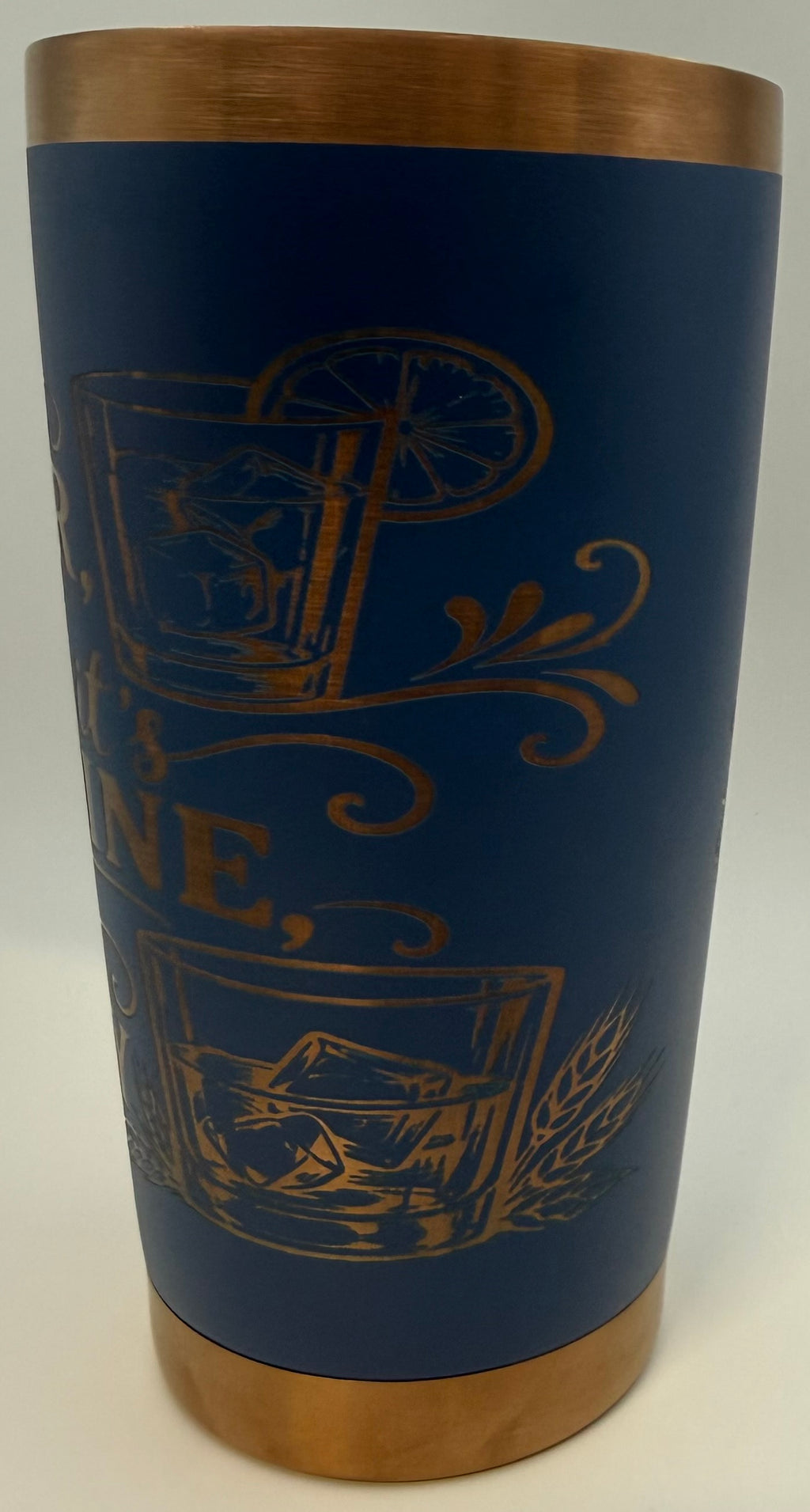 20 oz stainless thermal tumbler   navy blue with copper Water Wine or Whiskey
